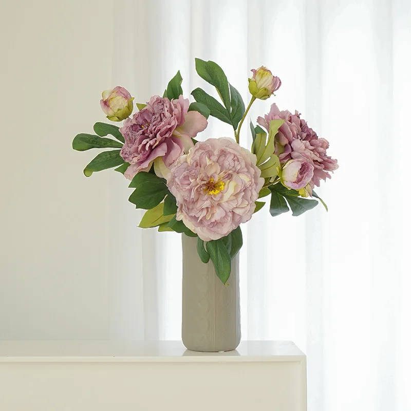 2024 New 49cm Simulation flowers 2 head burnt edge peony dew lotus fake flowers retro peony home living room decoration