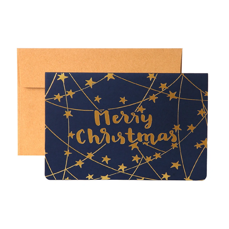 Christmas Gold Foil Postcard Paper Card Printing Wedding & Gift Greeting Custom Size With Envelope
