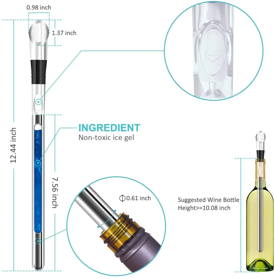 3-in-1 Stainless Steel Wine Bottle Cooler Stick Chiller Rapid Iceless Wine Chilling Wine Pourer Cooler Chiller Stick