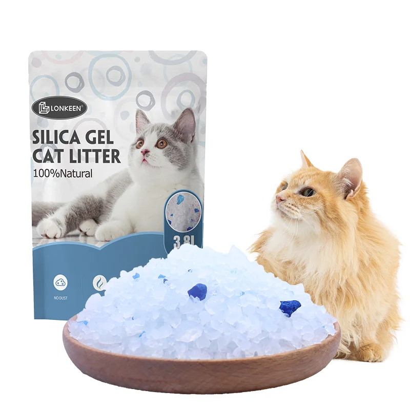 Eco - Friendly 3.8L Silica Gel Crystal Neo Clean ARENA PARA GATOS dust free White Silicone Cat Litter With 3% Blue Cat sand