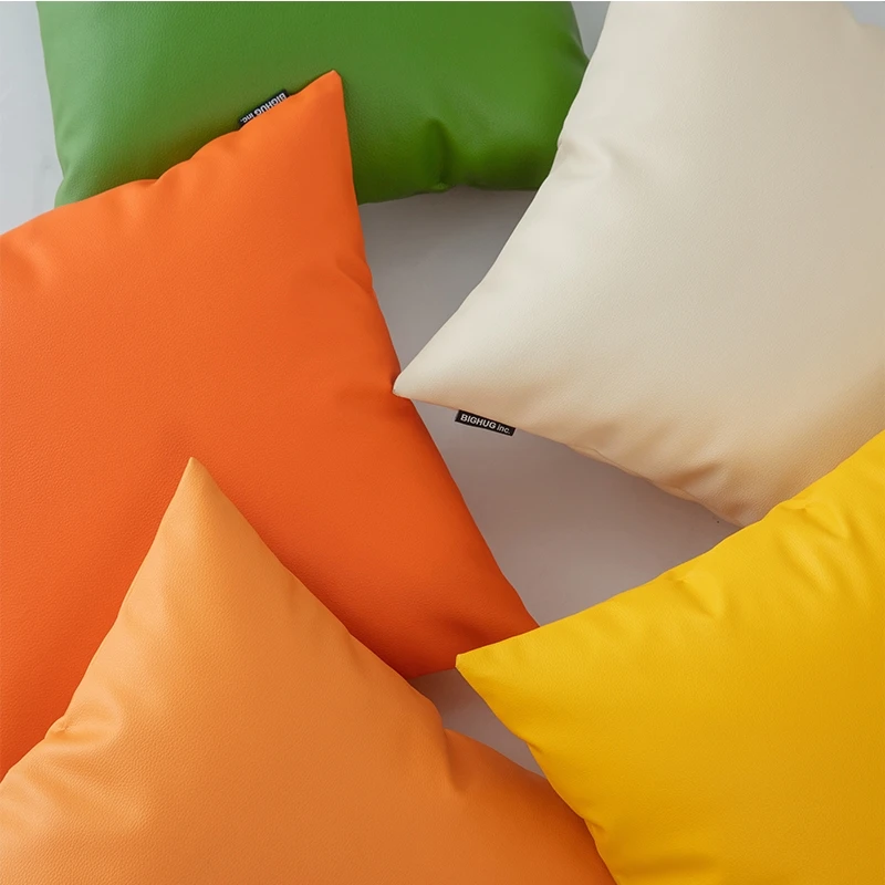 Decorative Throw Pillow Cover Soft Leather Luxury Cushion Cover Solid Color PU Faux Leather Pillowcase