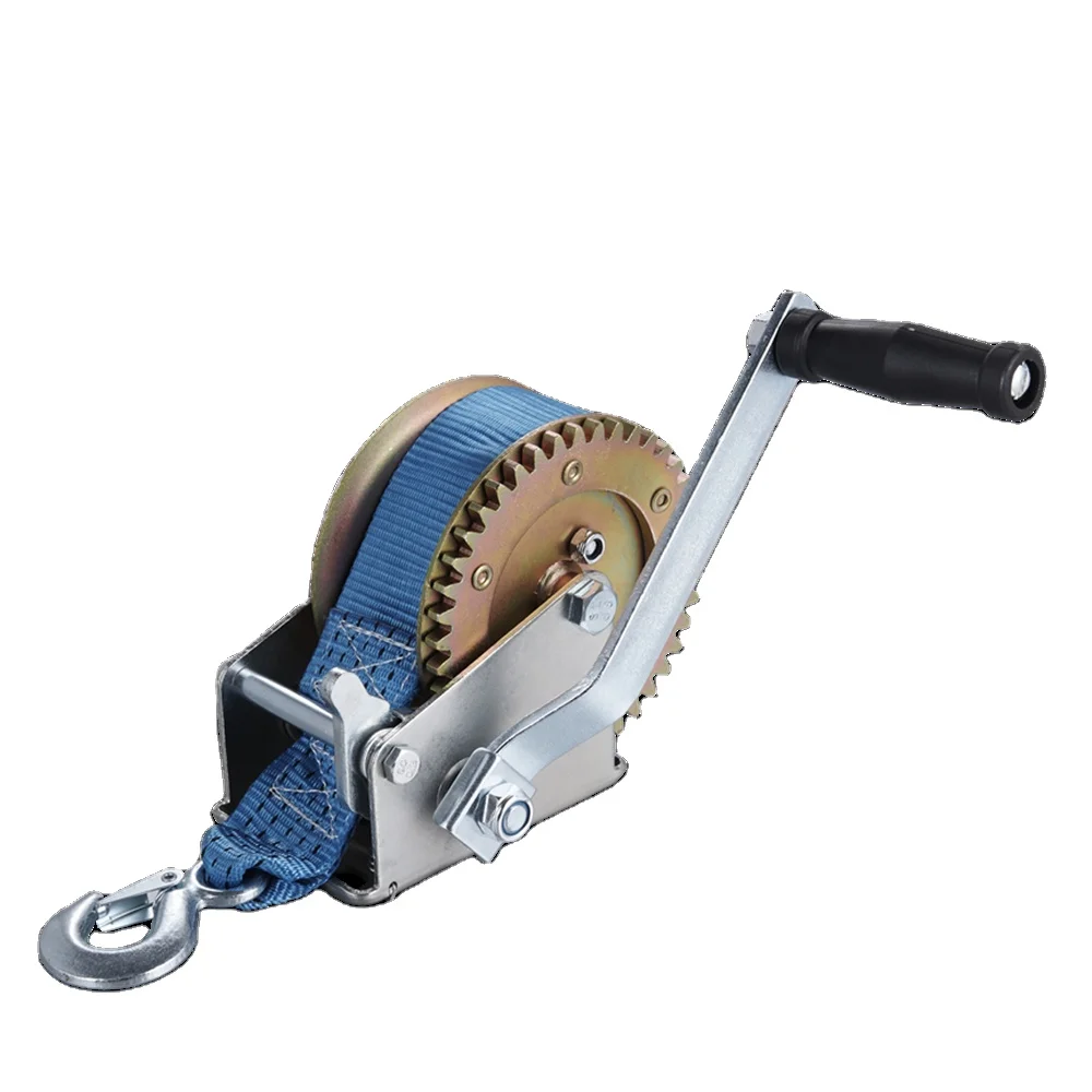 Ручная лебедка Shili, портативная легкая лебедка с храповым механизмом, 1200 фунтов, с синим ремешком