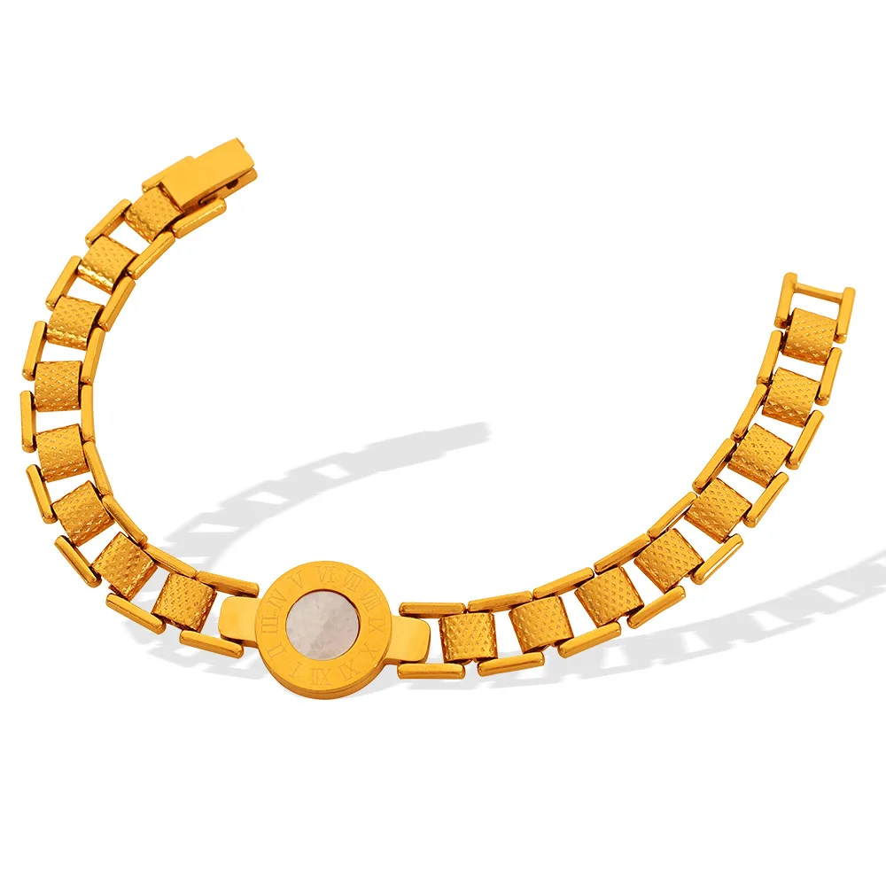 2024 New Arrival Women Tarnish Free 18k Pvd Gold Plated 316L Stainless Steel Roman Number Watch Band Bracelet
