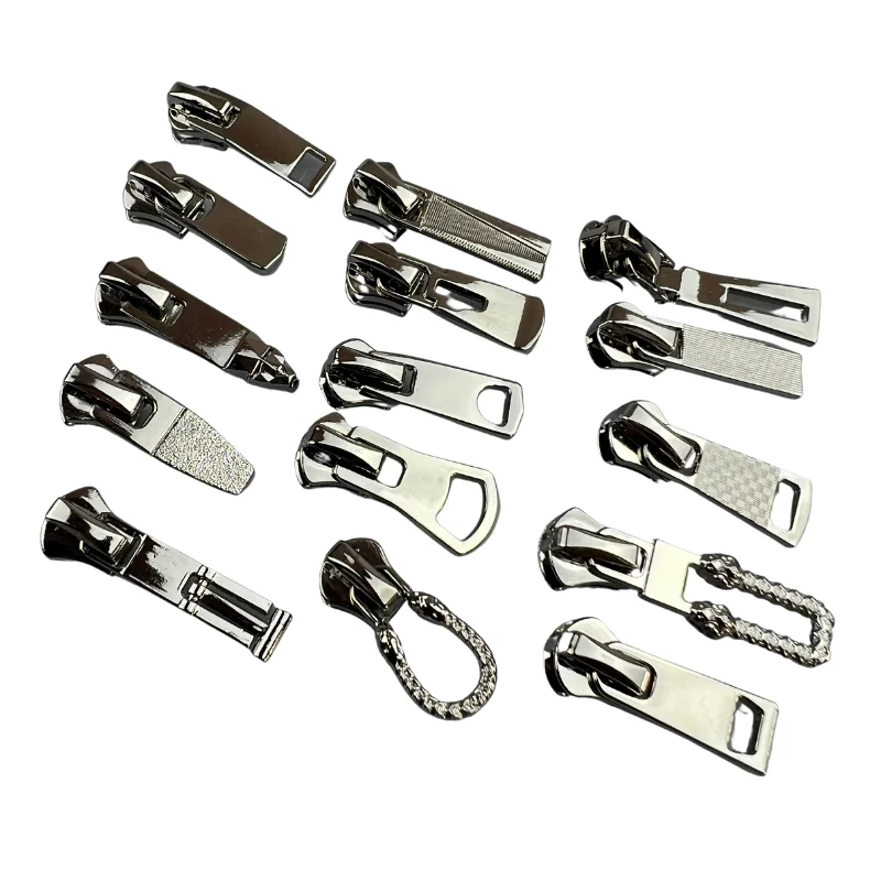 Zinc Alloy Embossed Platinum Brand Logo Custom Designer Metal Zip Puller With Bag Slider
