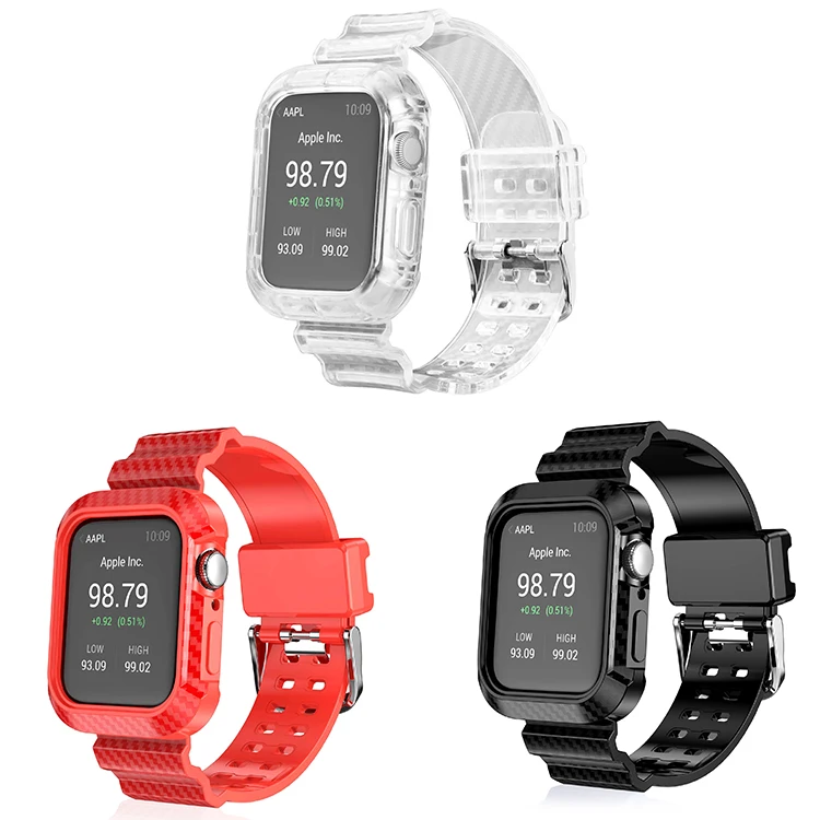 Carbon Fiber Shockproof TPU Case Strap for Apple Watch Series 6 SE 5 4 3 2 Luxury Silicon Watch Bands for iWatch Cases