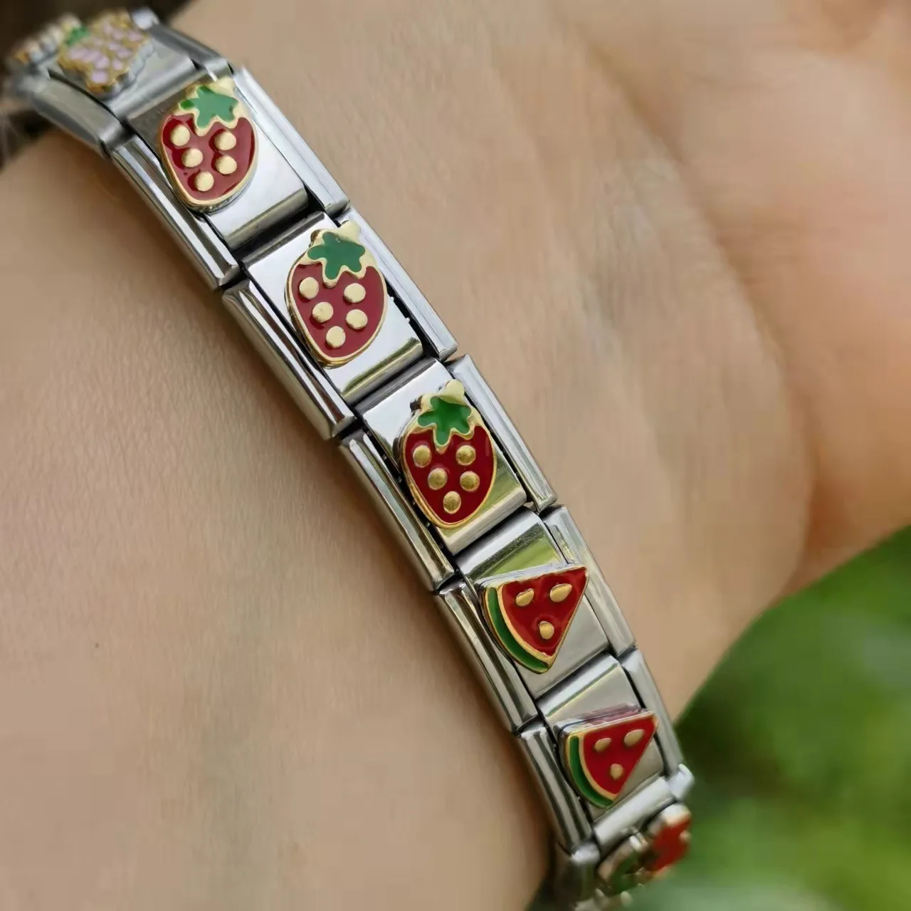 RAKOL BP227 Hot Selling Wholesale Fruit  9mm Stainless Steel Bracelet Food Italian Charms bracelet  Links  For Man And Women