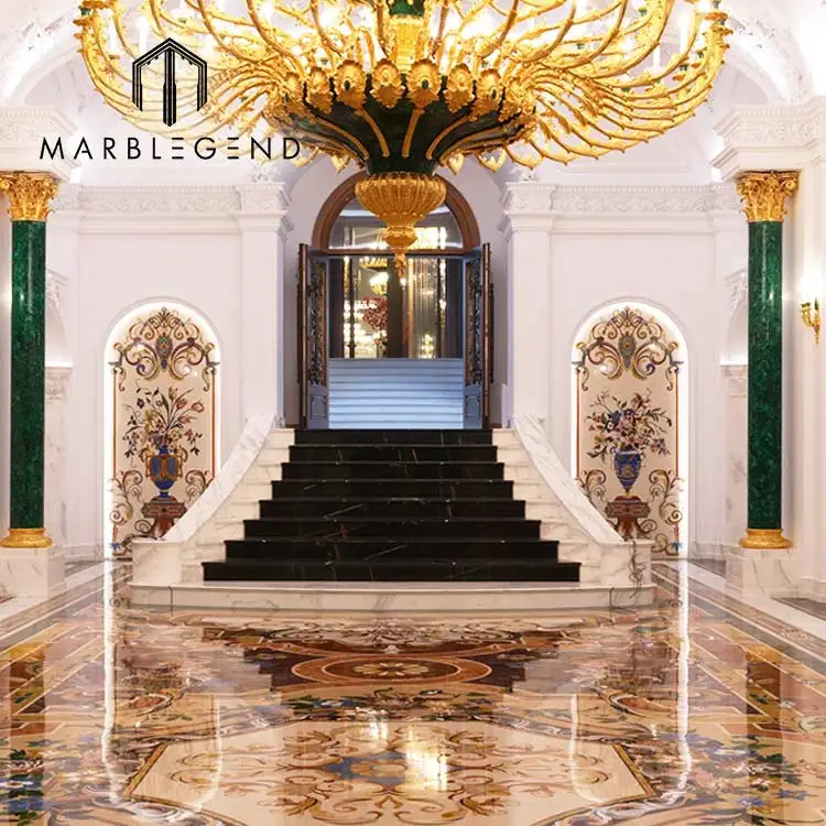 Custom Natural Stone Marble Floor Design Pictures Flower Pattern Tiles Waterjet Medallion