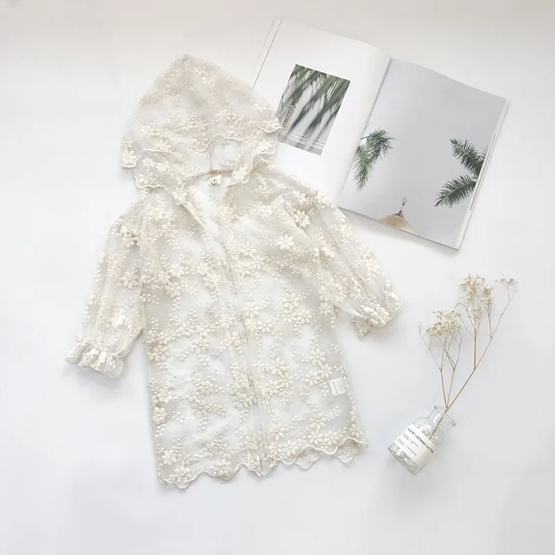 2021 Summer Children Girl Beige Lace Long Sleeve Cardigan Jacket 2-9T