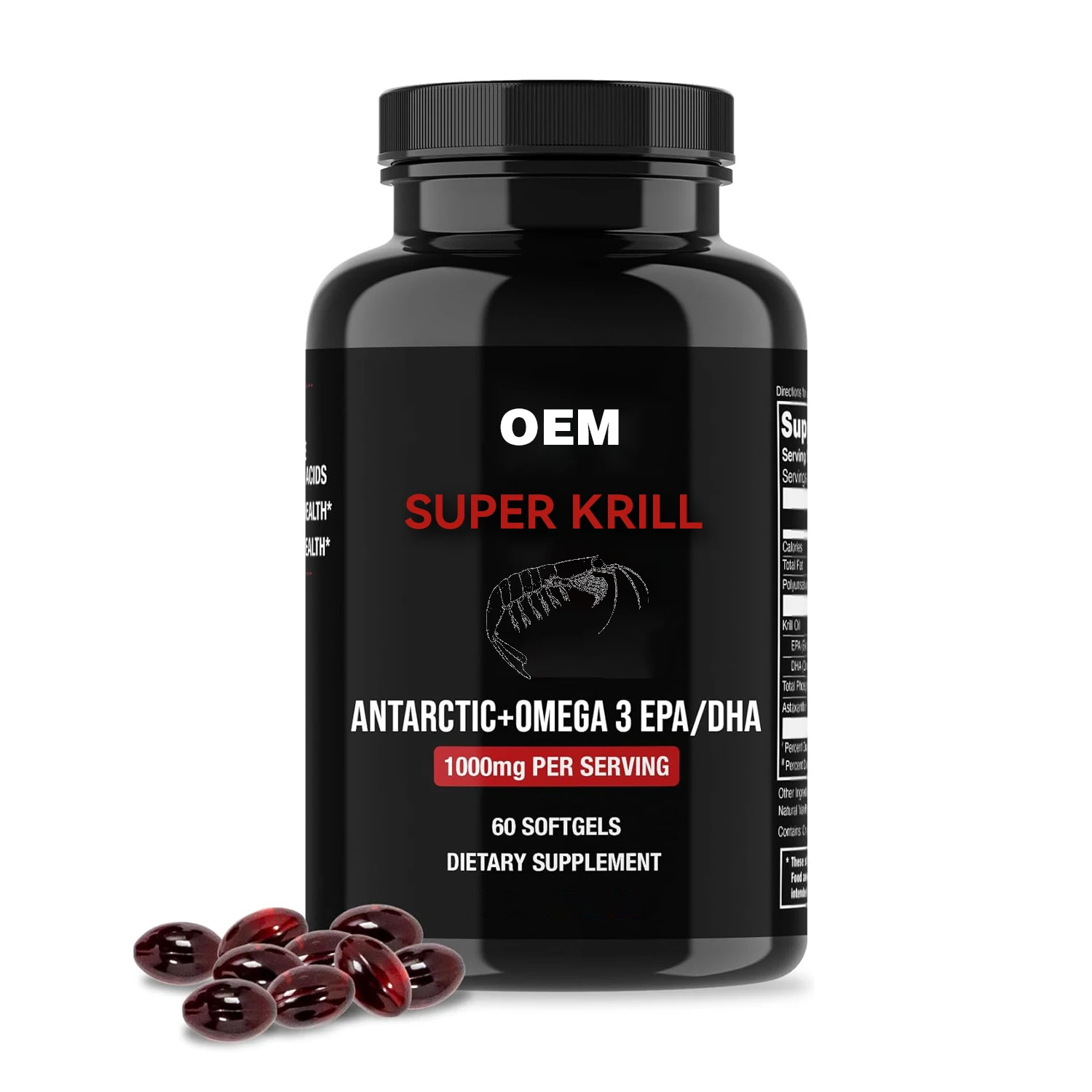 OEM Krill Oil Capsules Enhance Immunity Support Heart Health Hyaluronic Acid Fish Oil Omega 3 Krill Oil Softgel Capsules