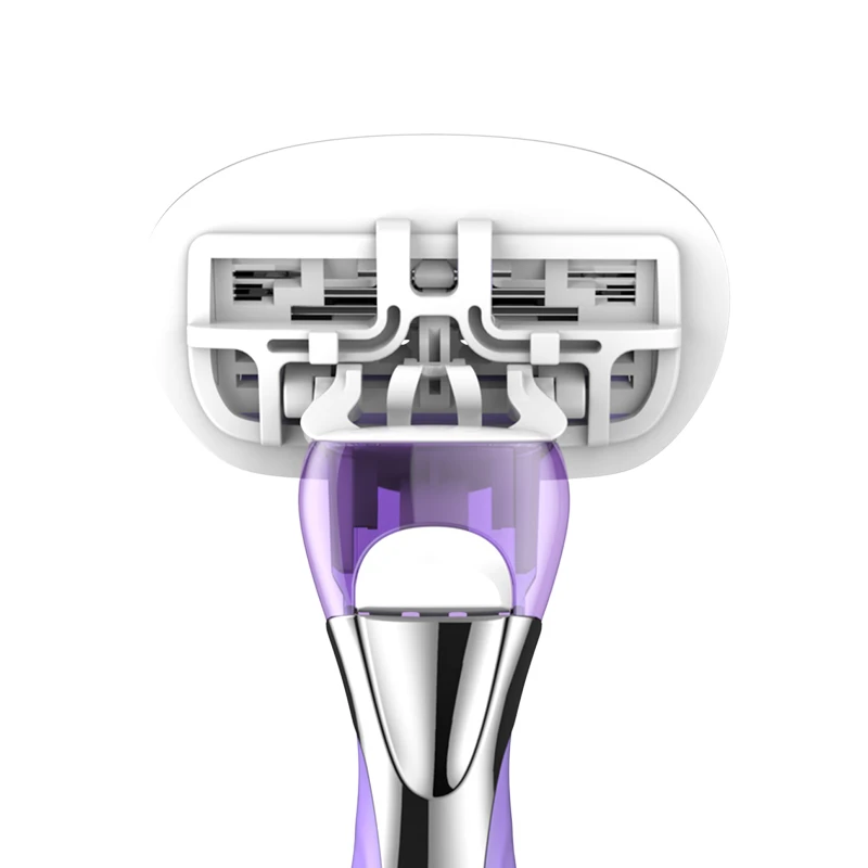 Women cheap high quality shaving razor with four blades metal handle system razor
