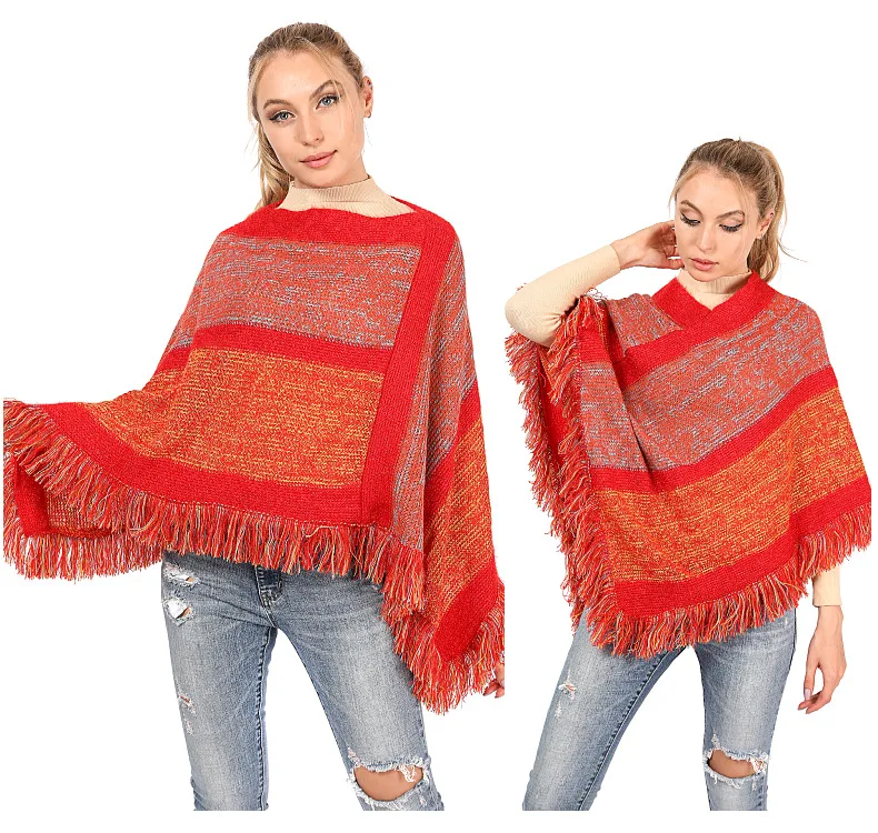
Top sale trendy colorful tassel thick knitted shawl keep warm winter shawl for women 