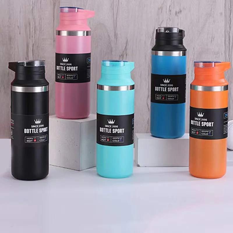 Wholesale 500ml 17oz Powder Coating Double Wall Stainless Steel Flask Sports Hiking Travel Thermos Water Bottle With Lid  Handle