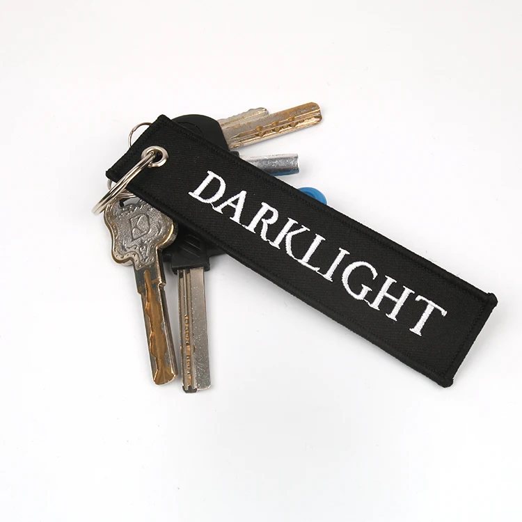 Wholesale Custom Private Brand Name Logo Promotional OEM Fully Embroidered Metal Ring Keychains