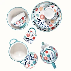 AB Grade Durable Ceramic Cup Plate Sets Hand Printing Wholesale Dinnerware Sets Tableware