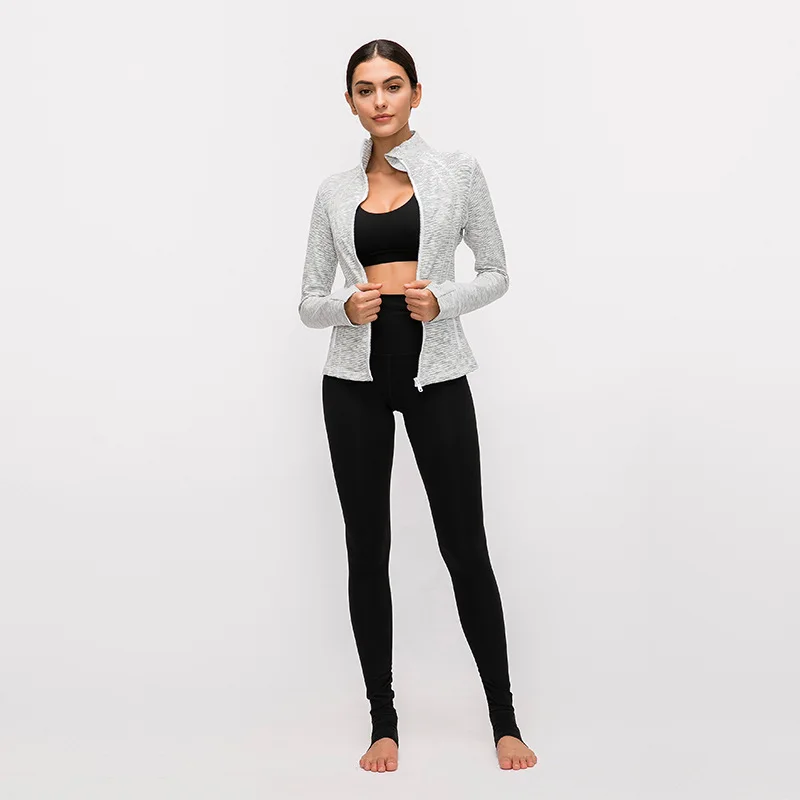Custom Logo Long Sleeve Workout Sports Tops Slim Fit Thumb Hole Active Shirts Stand Collar Yoga Jacket for Women