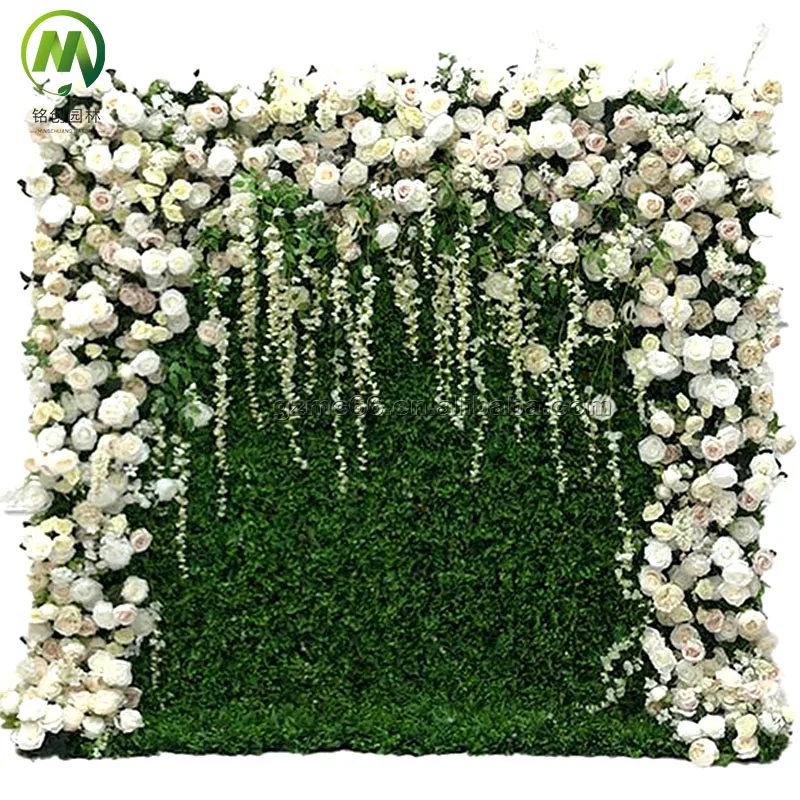 Customized Wedding 3D Effect Decorative Rose Flowers Panels Backdrop Silk Cloth Artificial Flowers Wall for Event