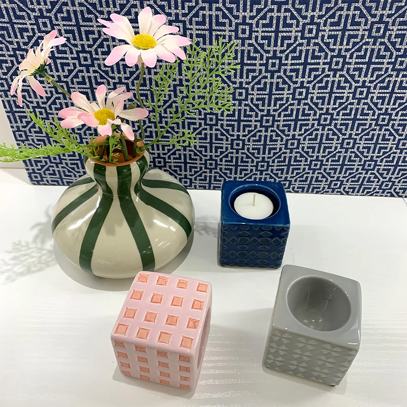 Wholesale Home Decor Custom Stoneware Ceramic Tealight Candle Holder wedding decor candlestick tea light candle holder