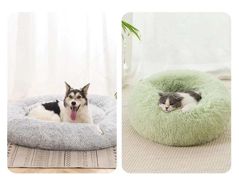 
Quick Shipment 20 Colors Long Plush Donut Comfy & Self-Warming Bed for Cat & Dog, Anti Anxiety, Furry, Fluffy 