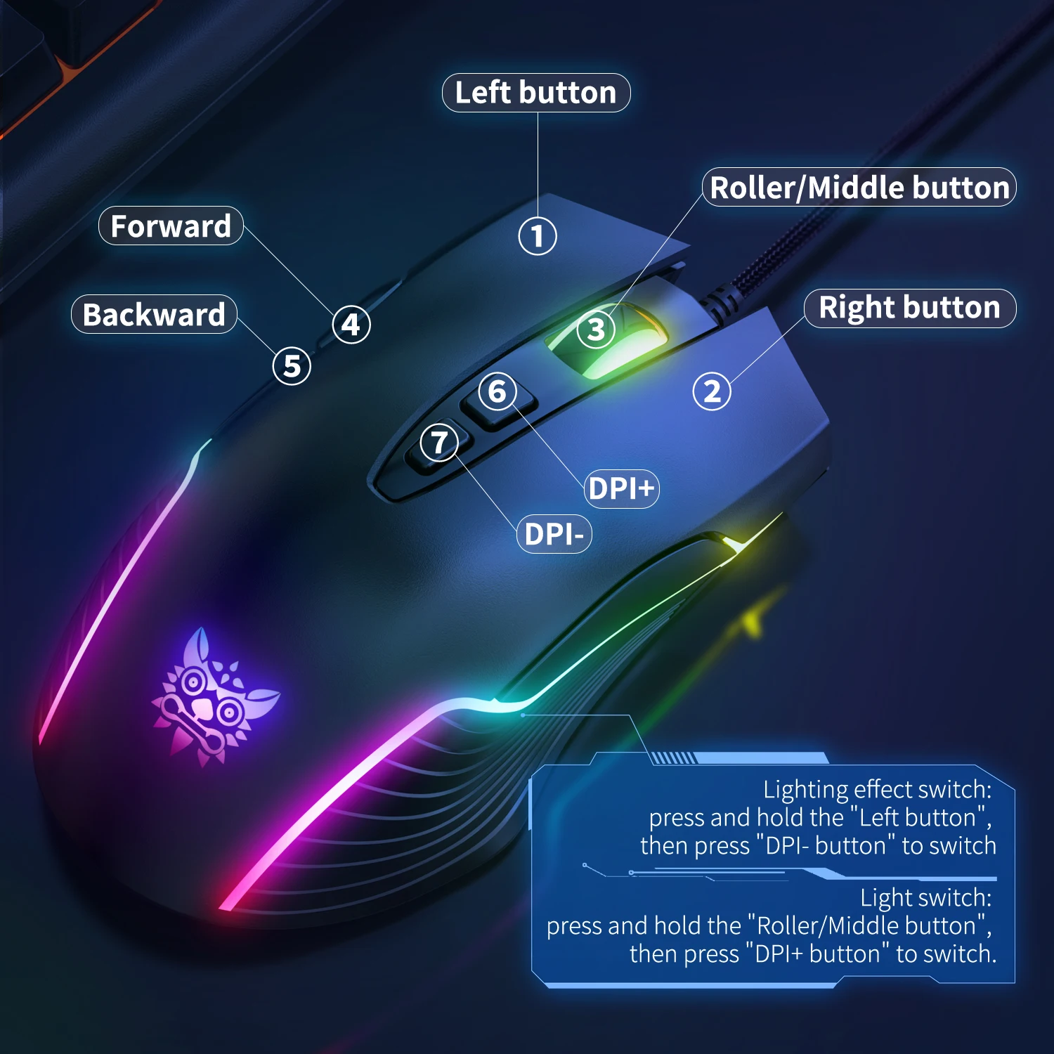 Onikuma CW905 Wired gaming mouse For Pc Laptop and Mac Computer with Ergonomics design 6400 DPI adjustable