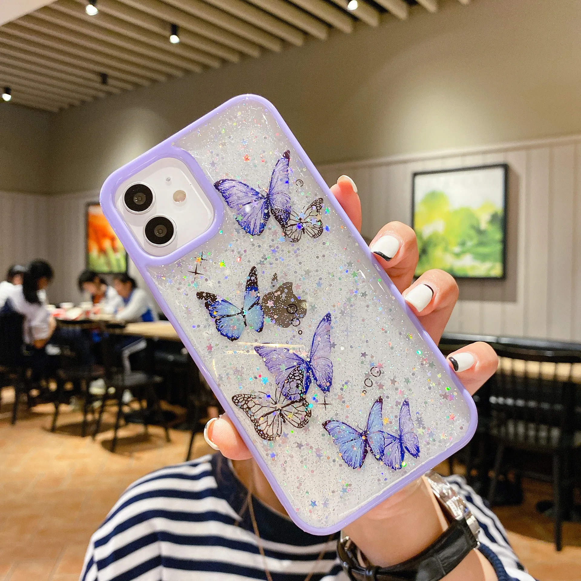 Soft Shockproof Bumper Crystal Acrylic Back Cover For iPhone Max 7 8 Plus 11 12 13 Pro Max Girl Glitter Butterfly Phone Case