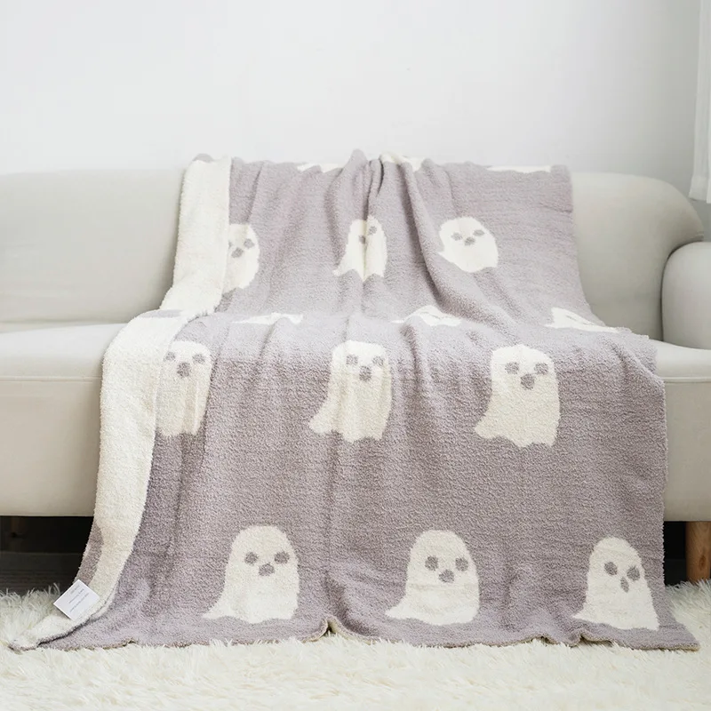 Halloween soft plush blanket double sided fleece knit ghost print reversible flannel jacquard ghosts patterned blankets throws