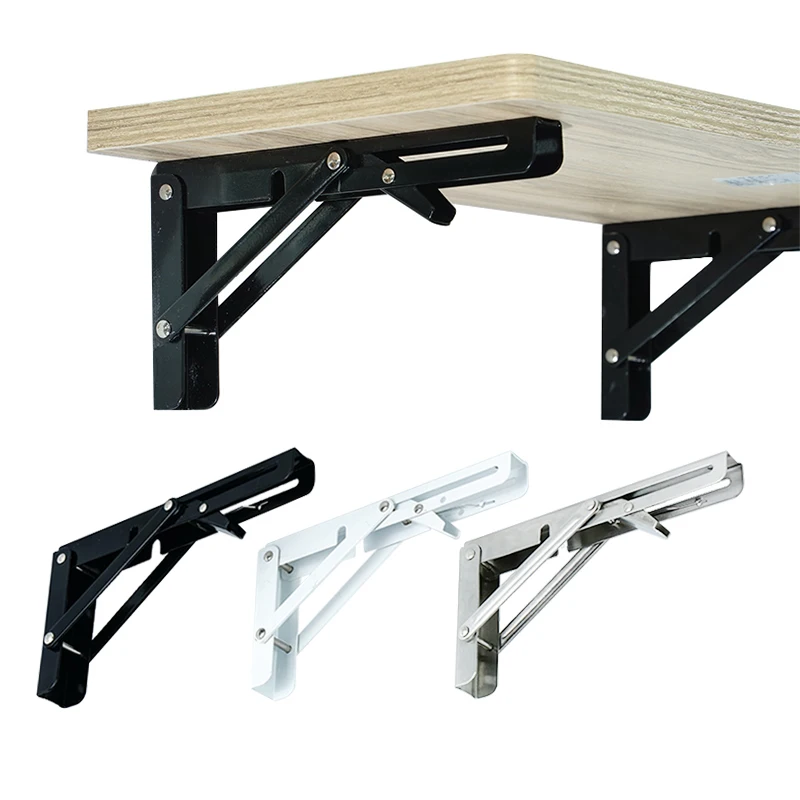 Hot Sale Black DIY Wall Mounted Table Shelf Brackets 8 Inch To 20 Inch Stainless Steel Brush White Metal Shelf Folding Bracket