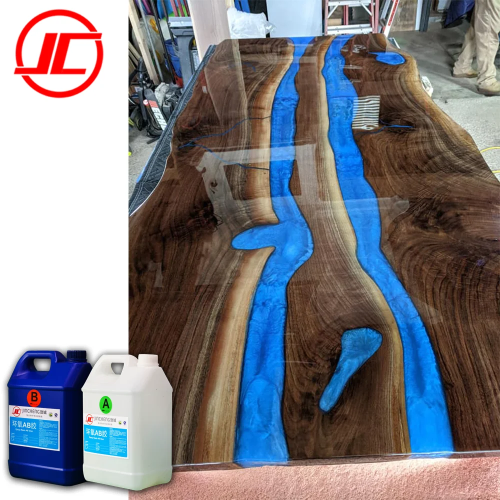 
Crystal Clear Epoxy Resin for Dining Table River Live Edge Table Unique Design Solid Wood 