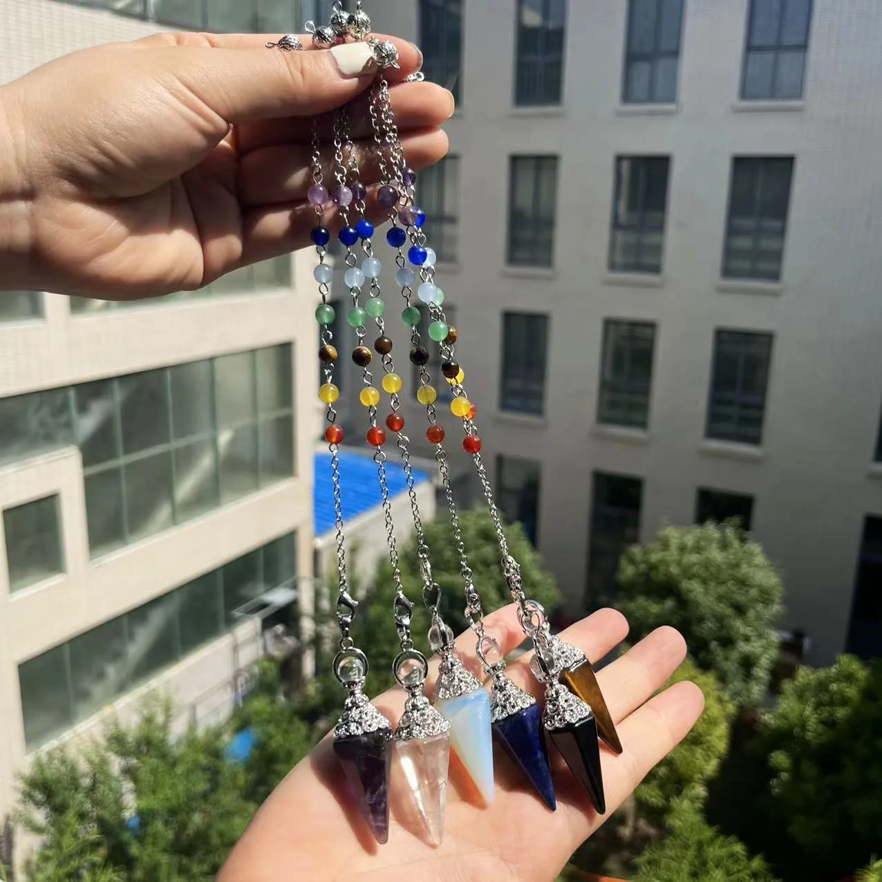 High Quality crystal stone Pendulum seven chakra Pendulum amethyst Pendulum  for healing _XCG