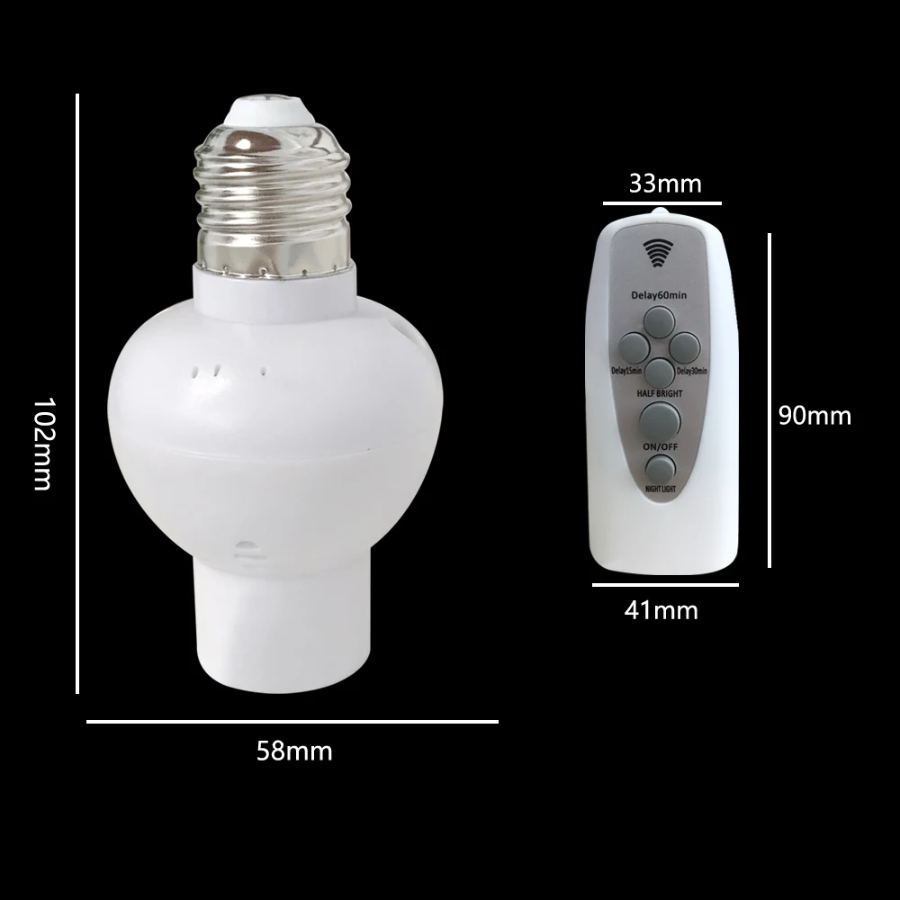 Wireless Remote Control Lamp Holder Dimmable E26 E27 Socket 220V Bulb LED Night Light with timer