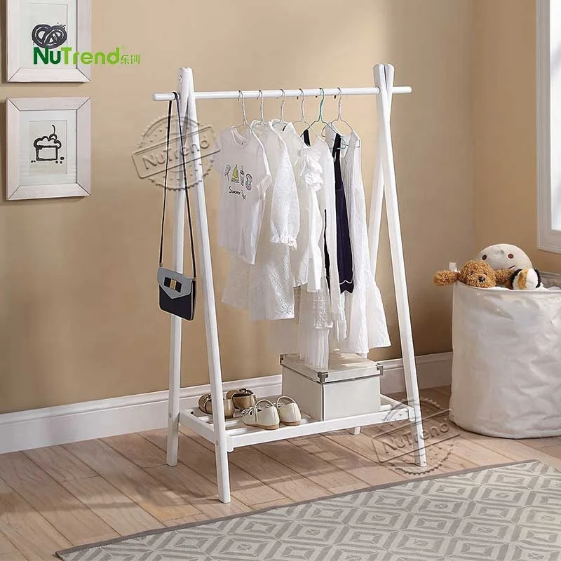 Hot Selling Portable Grey Solid Wooden Large Kids Coat Rack Floor Stand With Shelf