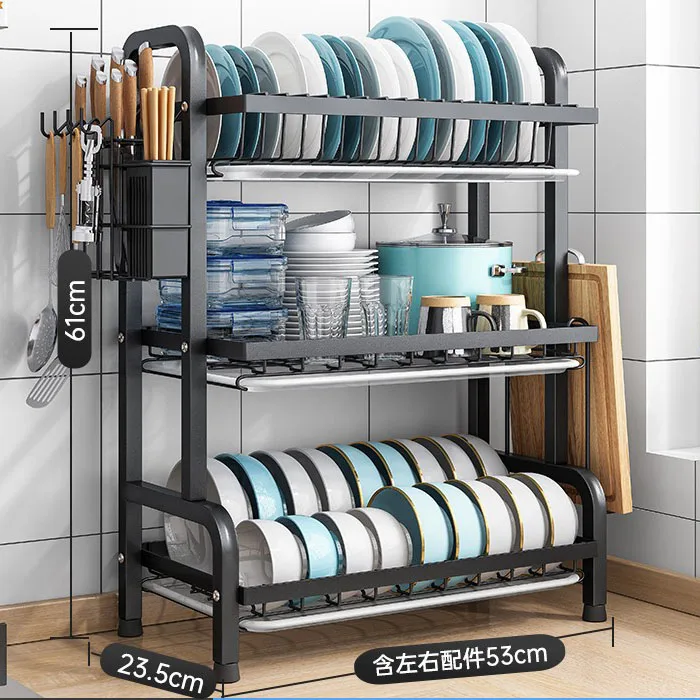 2025 Hot Sell New Design Kitchen Bowl Drain Storage Racks Cabinet Storage Holder Rack 3 Layers Iron Dish Rack