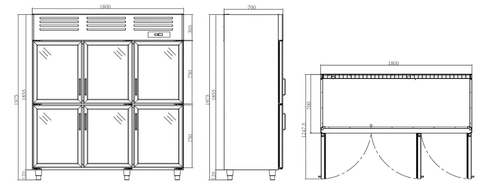 Commercial hotel kitchen two big glass door Refrigerator with Glass Door for Beverage Display and Promotion fridge