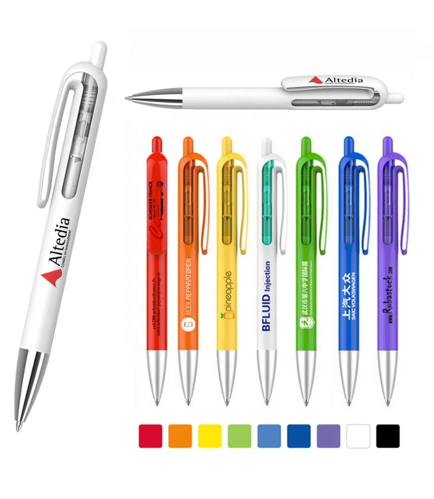 advertising branded names logo promotional blank white red blue green orange plastic ballpoint pen custom