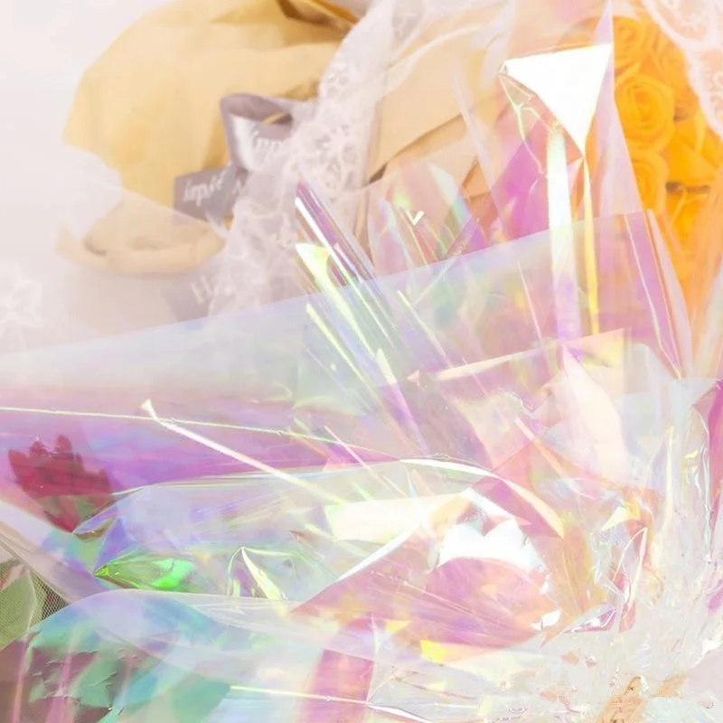 Durable Reflective Polyester Transparent Rainbow Iridescent Film For Flower Packing