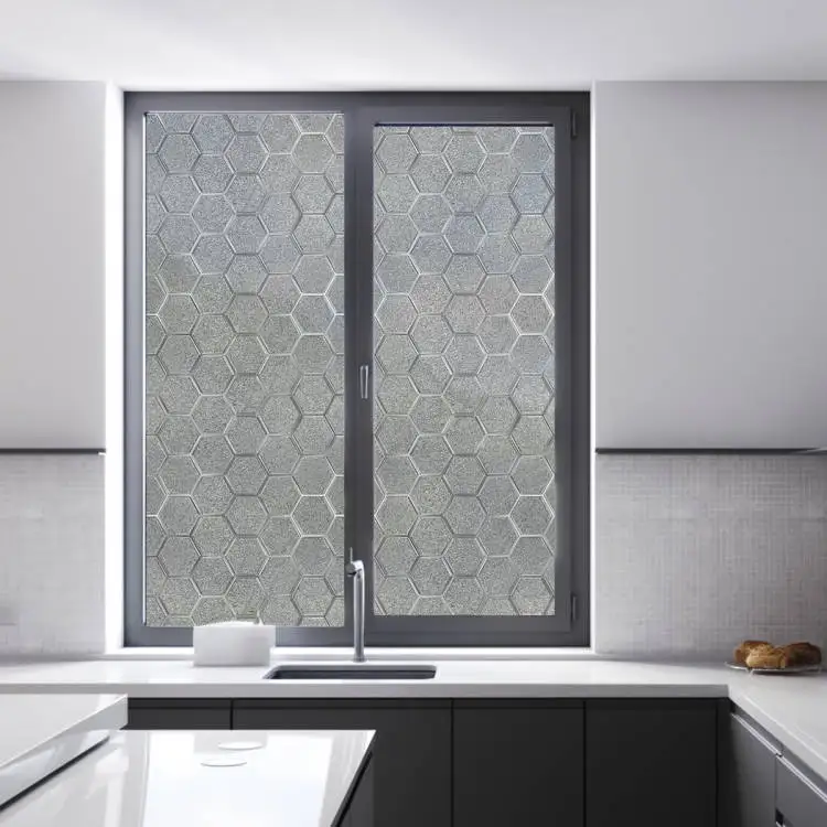 Static Cling Decorative Window Film Vinyl Non Adhesive Privacy Film Stained Glass Window Film for Bathroom Shower Door