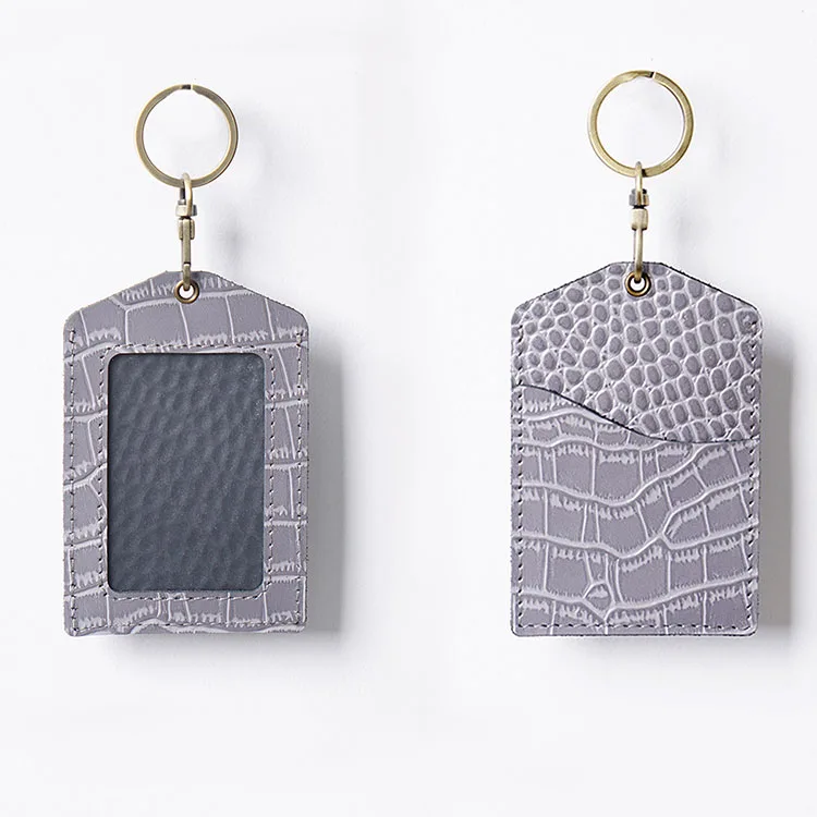 Luxury Genuine Crazy Horse Leather ID Employee Student ID Card Badge Holder