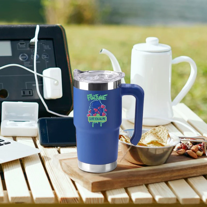 Ready to ship stainless steel insulated 16oz travel coffee mug custom logo double wall beer tumbler with handle and straw