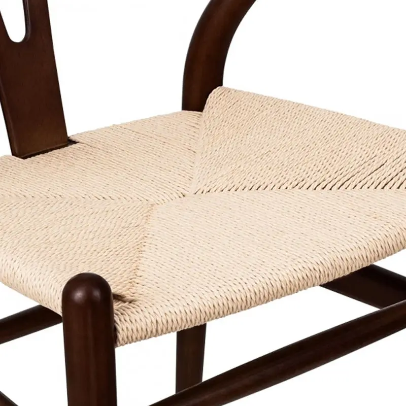 Wholesale high quality Factory Rope Woven Seat Brown Wooden Wishbone Bar Stools Dining Bar High Chair With Arms