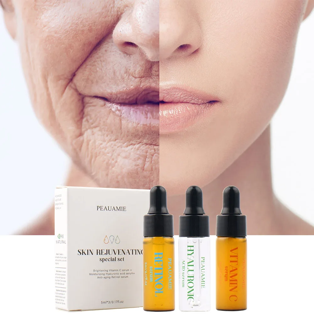 3 In 1 Essence Set Anti Aging Acne Treatment Vitamin A Hyaluronic Acid Vitamin C Skin Care Face Serum