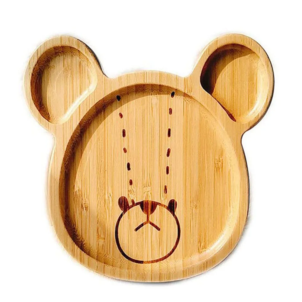 Food Fruit Snack Dish Tray Child Baby Serving Kitchen Dining Tableware Wooden Cookware  Wood Dinner Plate Kids Cartoon Pattern