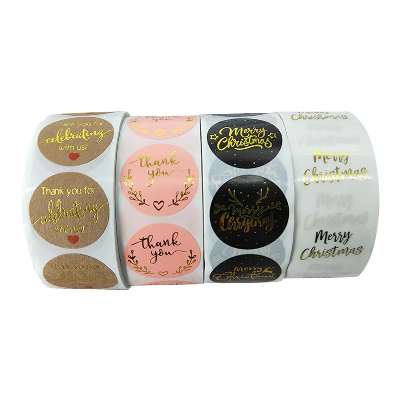 Round rolled foil stamping Christmas gift closure stickers Thank you sticker decoration label stickers
