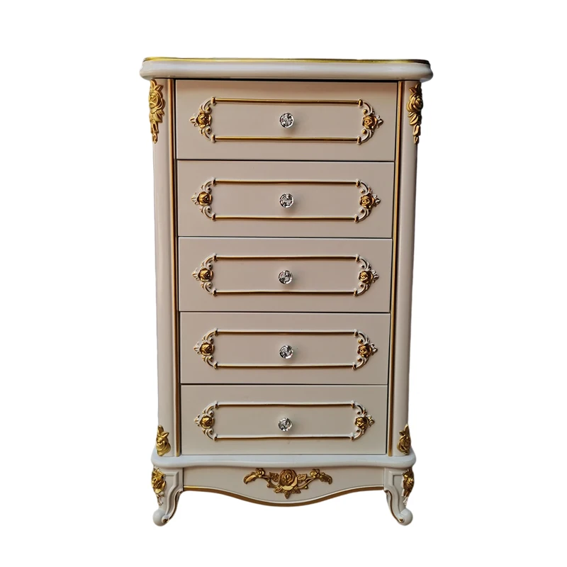 Chinese factory modern bedroom furniture tallboy European wooden 5 drawer cabinet luxury chest of drawers cabinet