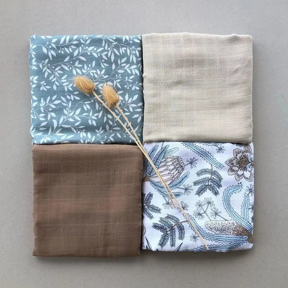 2023 Rainbow Sun Organic Bamboo Cotton Newborn Infant Wraps Set 120x120cm Boho Baby Muslin Swaddle Blanket