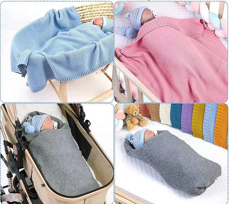 Baby Throw Blankets Newborn Soft Organic Cotton Baby Knitted Blanket Muslin Swaddle Wrap Towel Baby Stuff Security Blanket