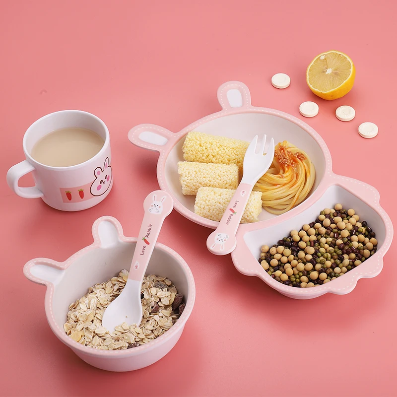 AOHEA New Material luxury tableware compartments for Kid 4PC Green Dinosaur Dinnerware Utensil Toddler Plates Baby Dishes tweens