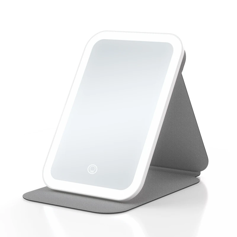 Hot Three Trifold Mirror Vanity Portable Led Makeup Mirror Desktop Foldable Travel Silver Square Touch Screen Switch 800 Mah