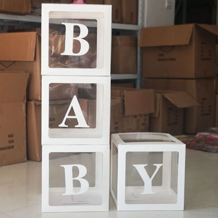 Custom decorations party DIY 26 Letters Alphabet transparent block box baby shower party balloons packing box