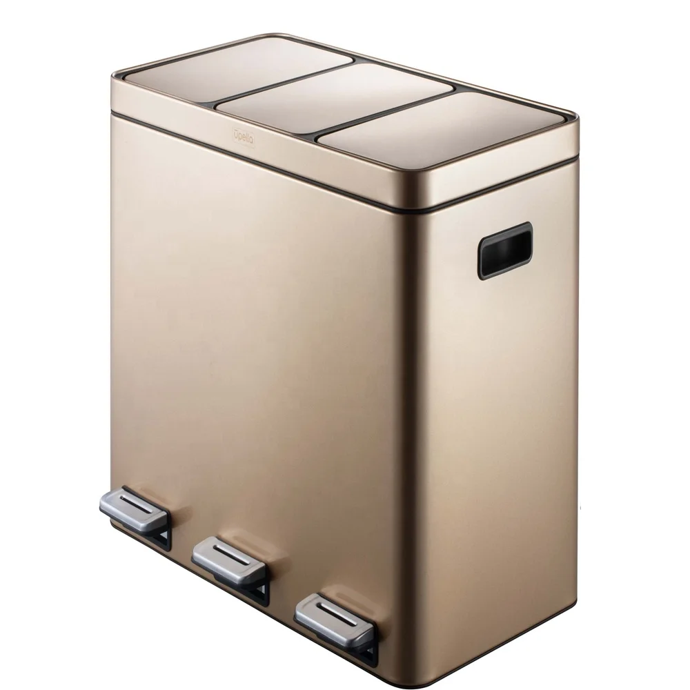 Household Metal Trash Can 3 Compartment Garbage Waste Bin 3 in 1 Classification Trash Can