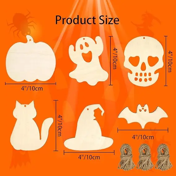 High Quality Large Unfinished Halloween Wooden Cutouts Slices for Halloween Party Haunted House DIY Hanging Crafts Decorations
