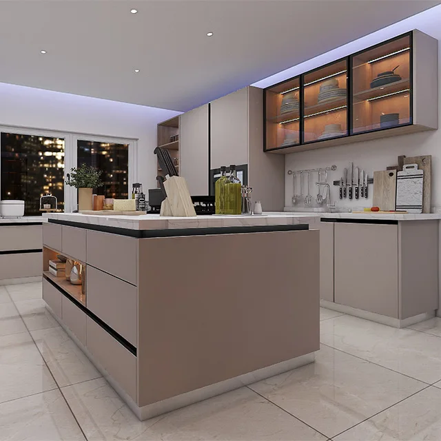 Custom Metal Kitchen Cabinets Modular Full Kitchen Design Gray smart Kitchen Cabinet Set